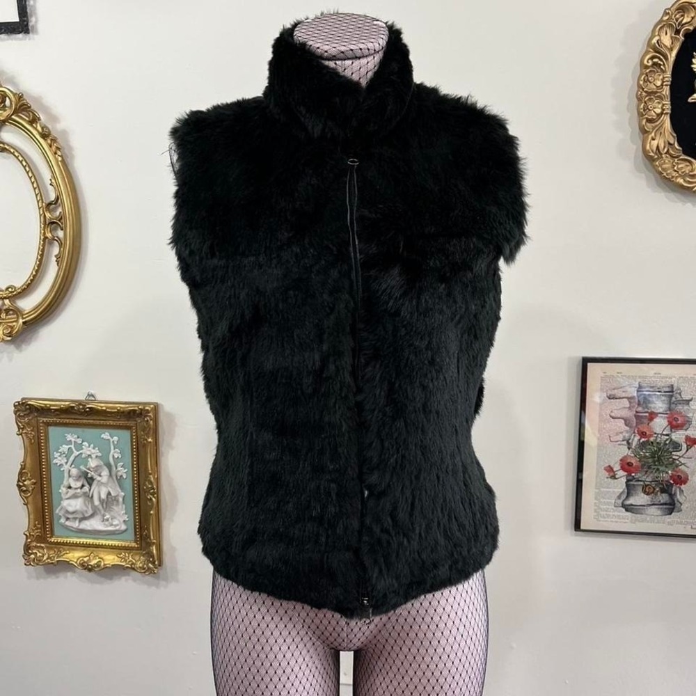 Vintage Bomb Boogie Black Real Fur Zip-Up Vest – Size Small